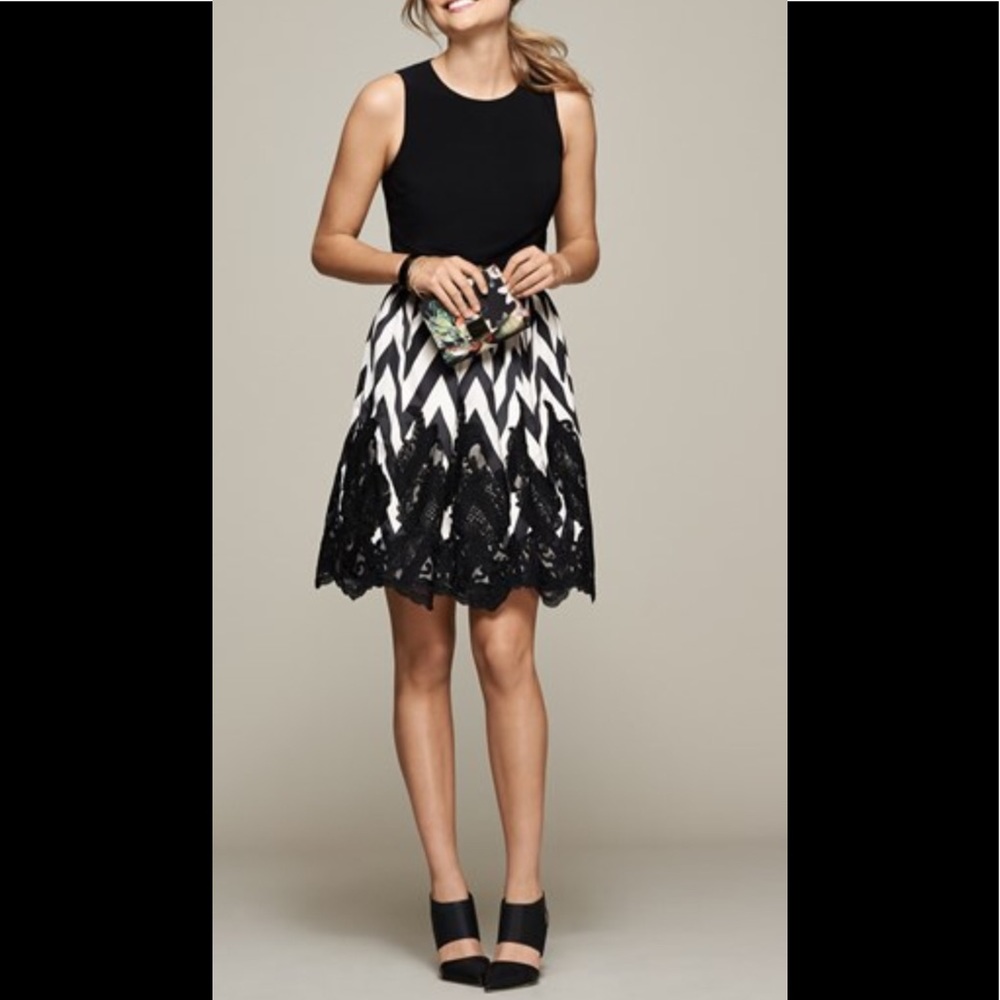 New Eliza J Mixed Media Fit And Flare Dress Gem